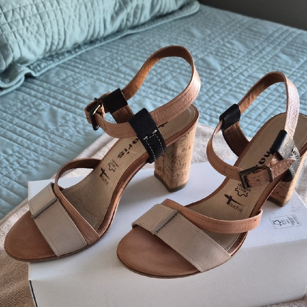 Tamaris Tan Cork Heel Sandal